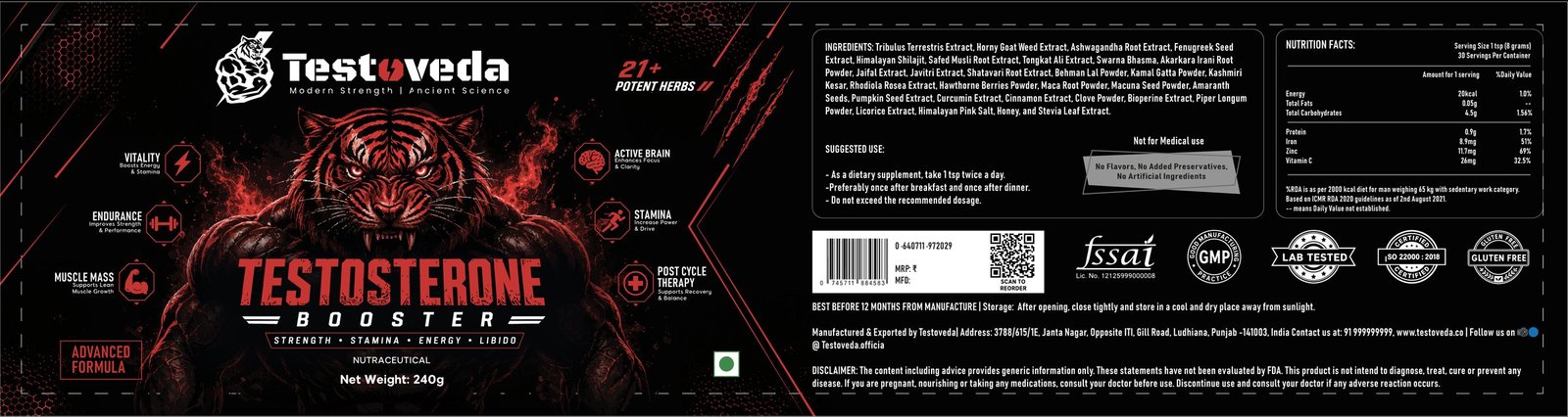 Full wraparound label with ingredients and nutrition facts